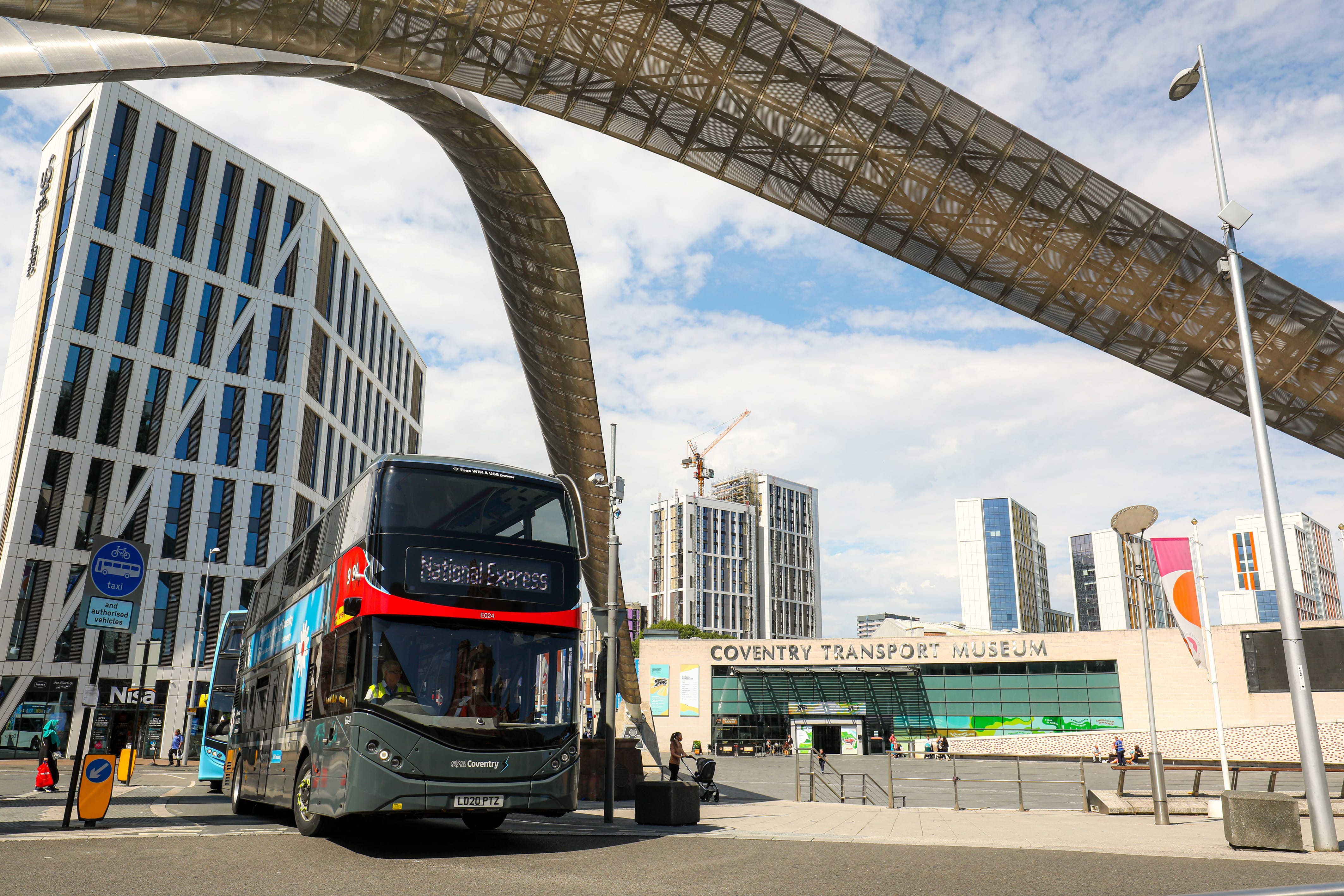 Electric bus outside Coventry Transport Museum