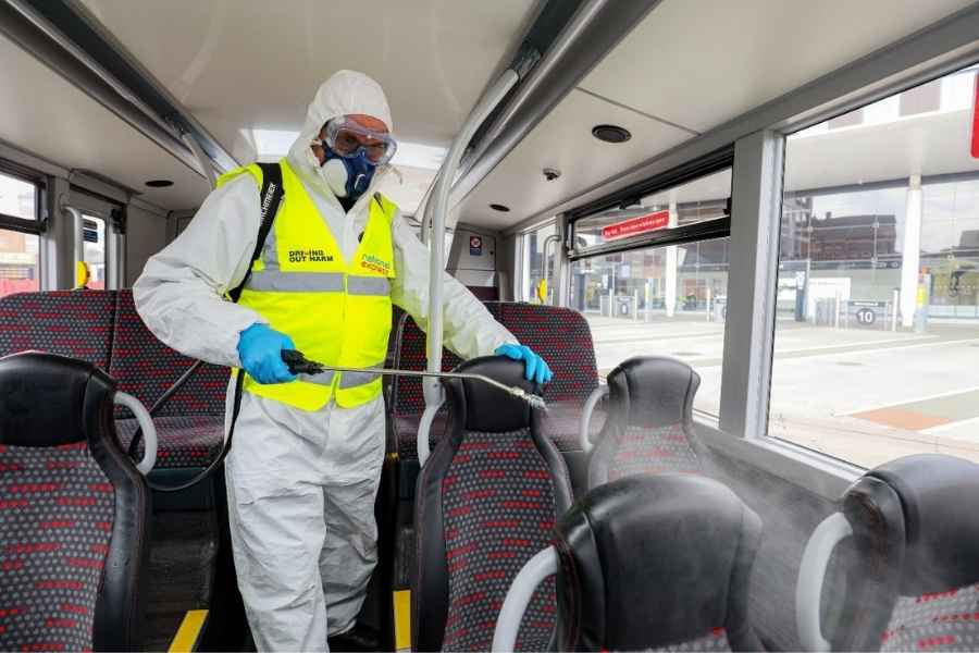 Cleaning buses during COVID